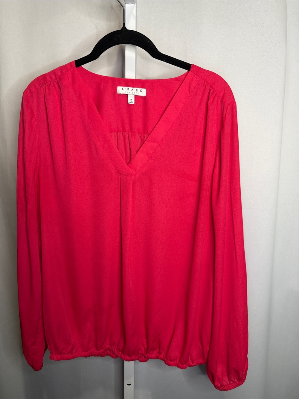 Chaus Hot Pink V-Neck Long Sleeve Blouse